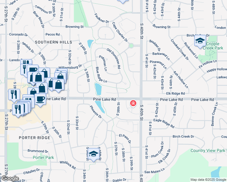 map of restaurants, bars, coffee shops, grocery stores, and more near 3744 Savannah Circle in Lincoln