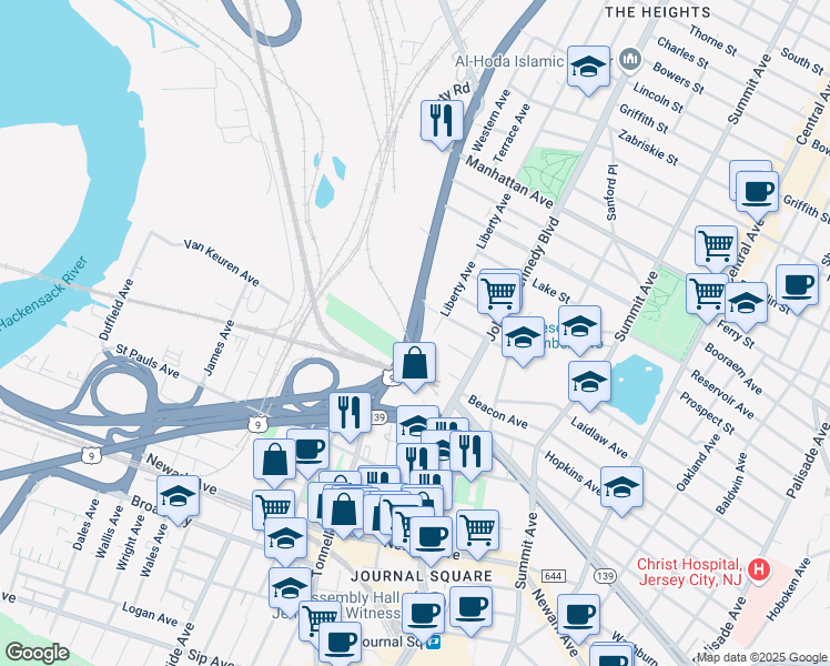 map of restaurants, bars, coffee shops, grocery stores, and more near 324 Tonnelle Avenue in Jersey City
