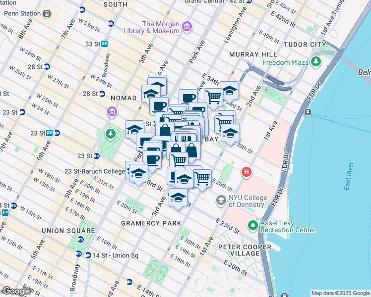 map of restaurants, bars, coffee shops, grocery stores, and more near 376 3rd Avenue in New York