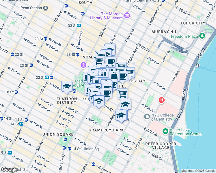 map of restaurants, bars, coffee shops, grocery stores, and more near in New York