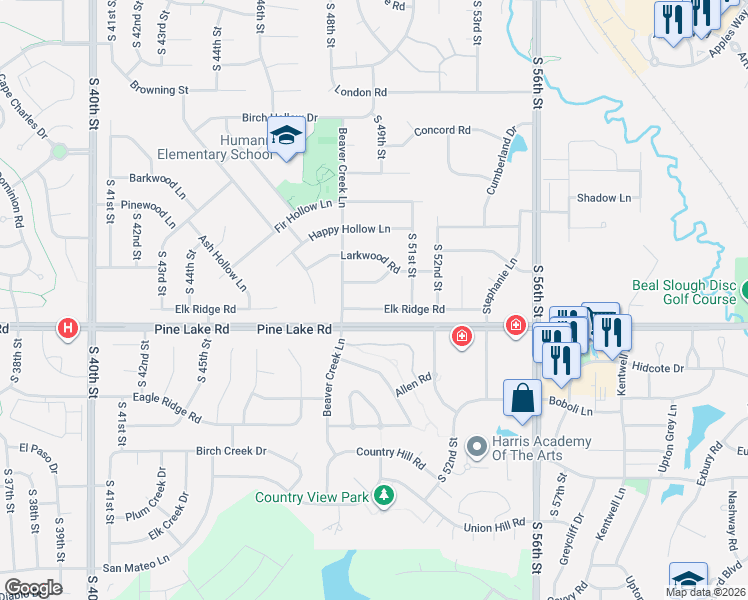 map of restaurants, bars, coffee shops, grocery stores, and more near 4920 Elk Ridge Road in Lincoln
