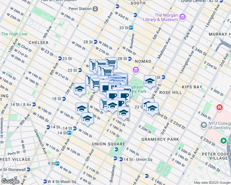 map of restaurants, bars, coffee shops, grocery stores, and more near in New York