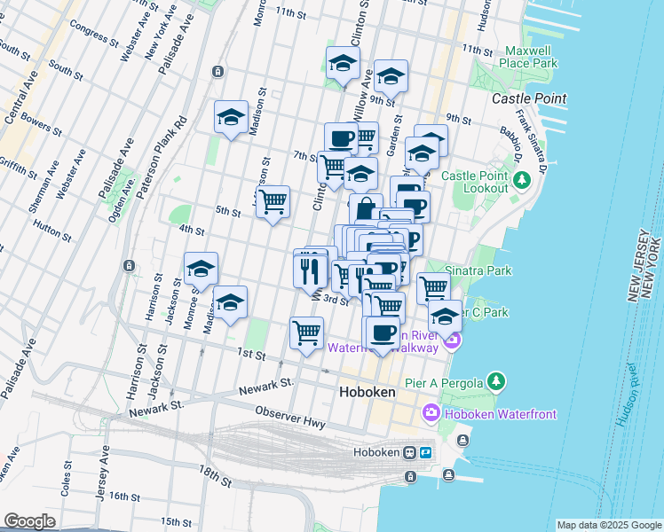 map of restaurants, bars, coffee shops, grocery stores, and more near 261 4th Street in Hoboken