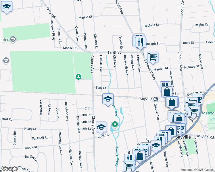 map of restaurants, bars, coffee shops, grocery stores, and more near 125 Easy Street in West Sayville