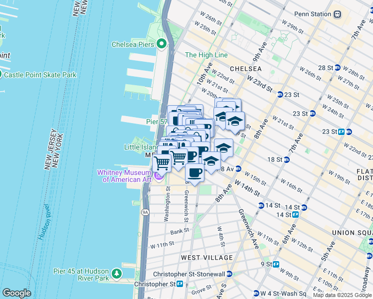 map of restaurants, bars, coffee shops, grocery stores, and more near in New York