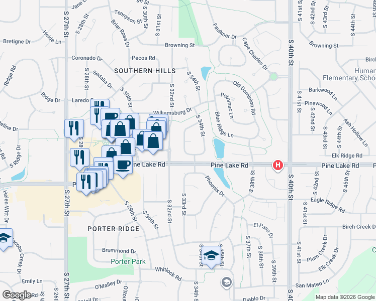 map of restaurants, bars, coffee shops, grocery stores, and more near 3322 Gettysburg Drive in Lincoln