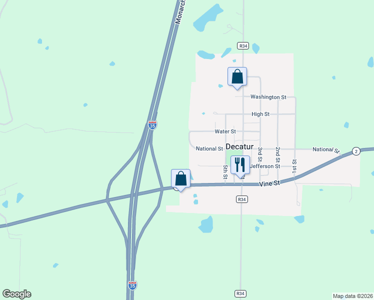 map of restaurants, bars, coffee shops, grocery stores, and more near 606 Jefferson Street in Decatur City