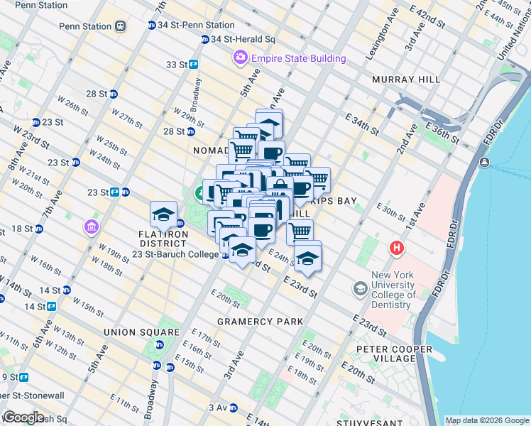 map of restaurants, bars, coffee shops, grocery stores, and more near in New York