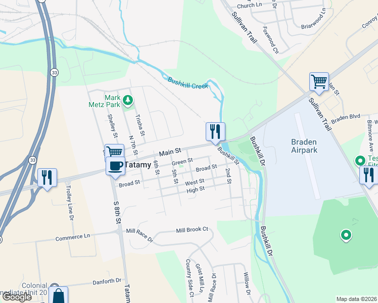 map of restaurants, bars, coffee shops, grocery stores, and more near 352 Main Street in Easton