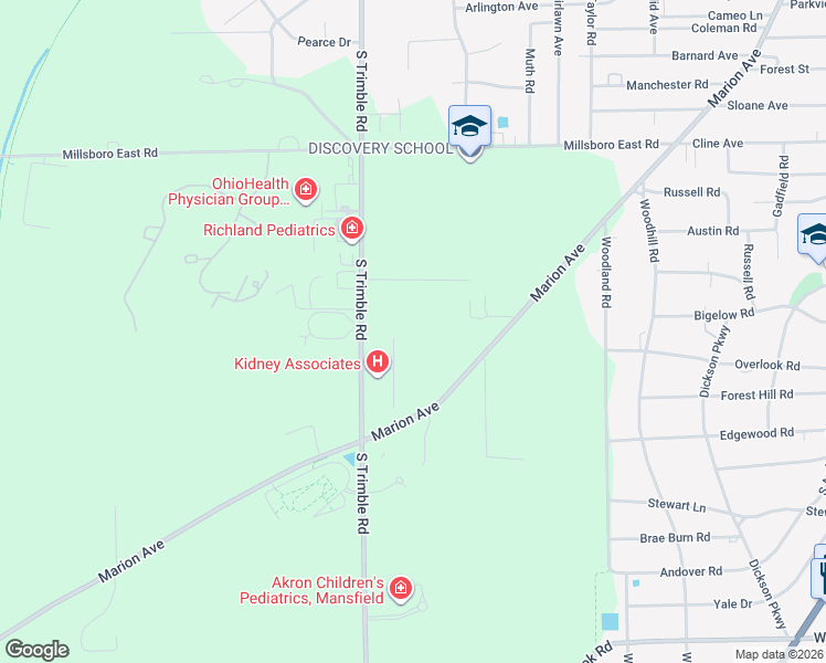 map of restaurants, bars, coffee shops, grocery stores, and more near 615 Bally Row in Mansfield