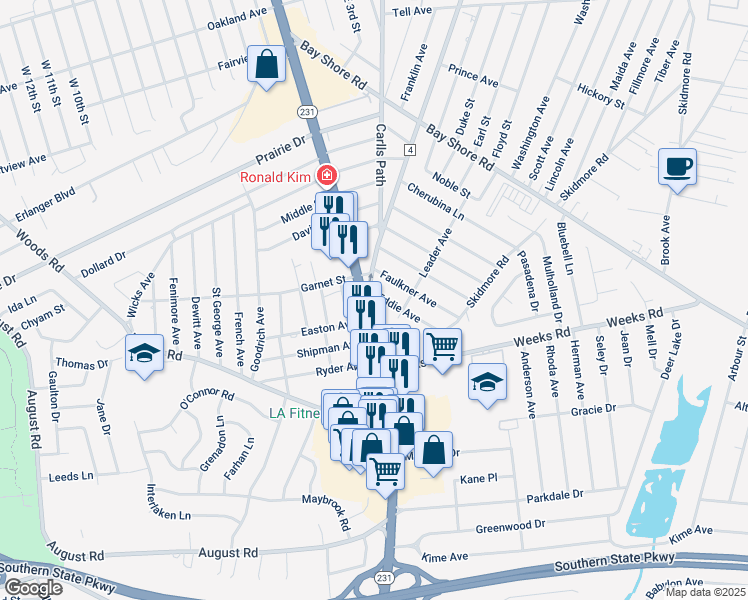 map of restaurants, bars, coffee shops, grocery stores, and more near 1301 Deer Park Avenue in North Babylon