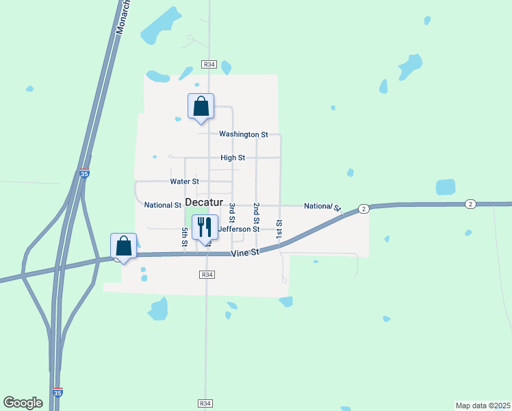 map of restaurants, bars, coffee shops, grocery stores, and more near 201 National Street in Decatur