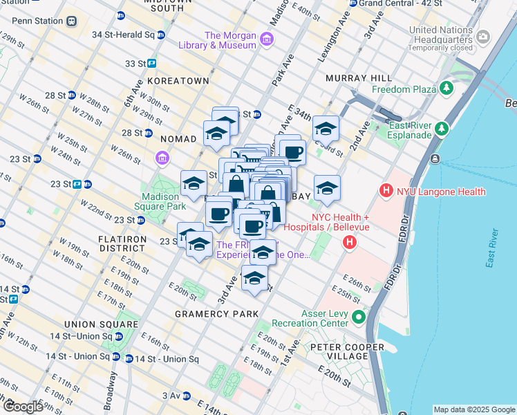 map of restaurants, bars, coffee shops, grocery stores, and more near 376 3rd Avenue in New York