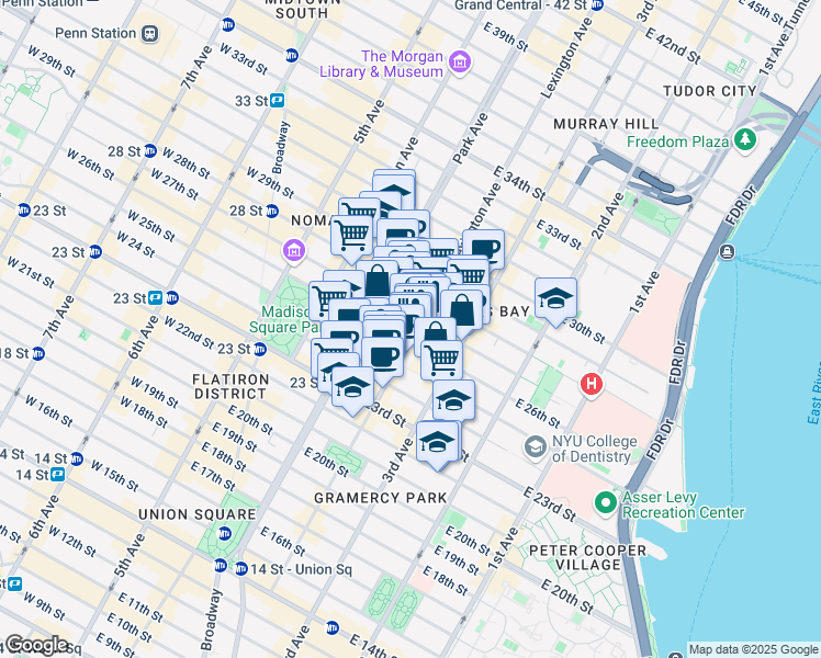 map of restaurants, bars, coffee shops, grocery stores, and more near in New York