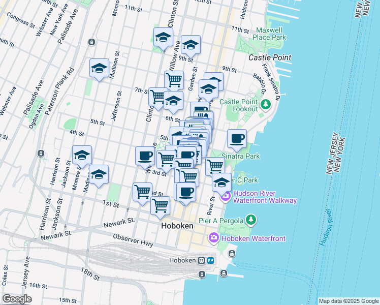 map of restaurants, bars, coffee shops, grocery stores, and more near 407 Washington Street in Hoboken
