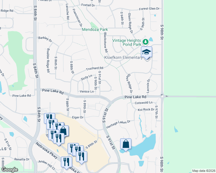 map of restaurants, bars, coffee shops, grocery stores, and more near 9120 Chalk Hill Drive in Lincoln