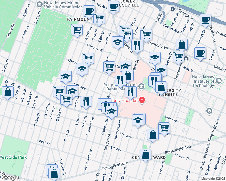 map of restaurants, bars, coffee shops, grocery stores, and more near 129 Camden Street in Newark