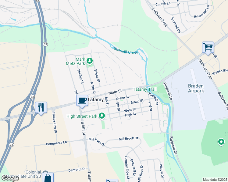 map of restaurants, bars, coffee shops, grocery stores, and more near Main Street in Northampton County