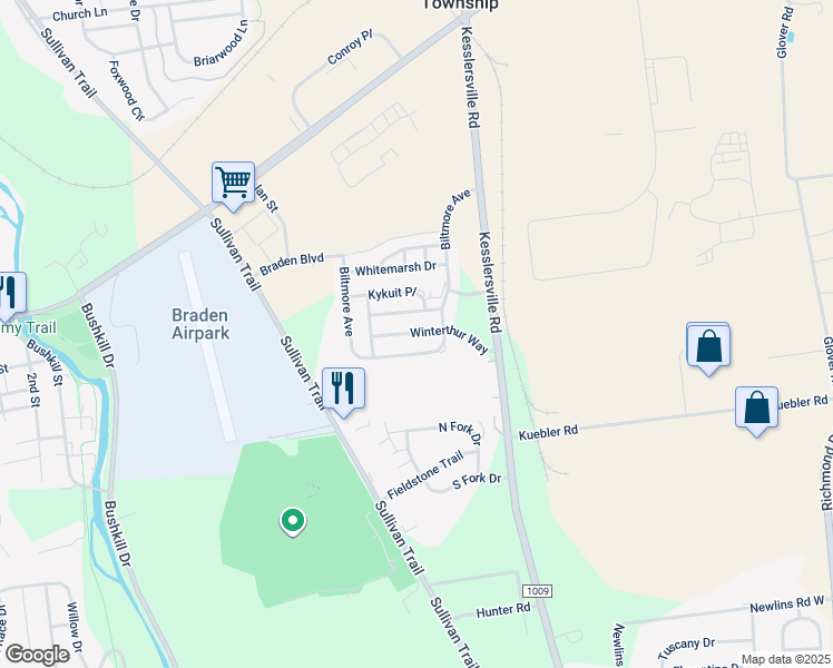 map of restaurants, bars, coffee shops, grocery stores, and more near 679 Winterthur Way in Easton