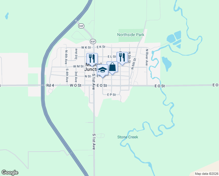 map of restaurants, bars, coffee shops, grocery stores, and more near 310 3rd Avenue in McCool Junction