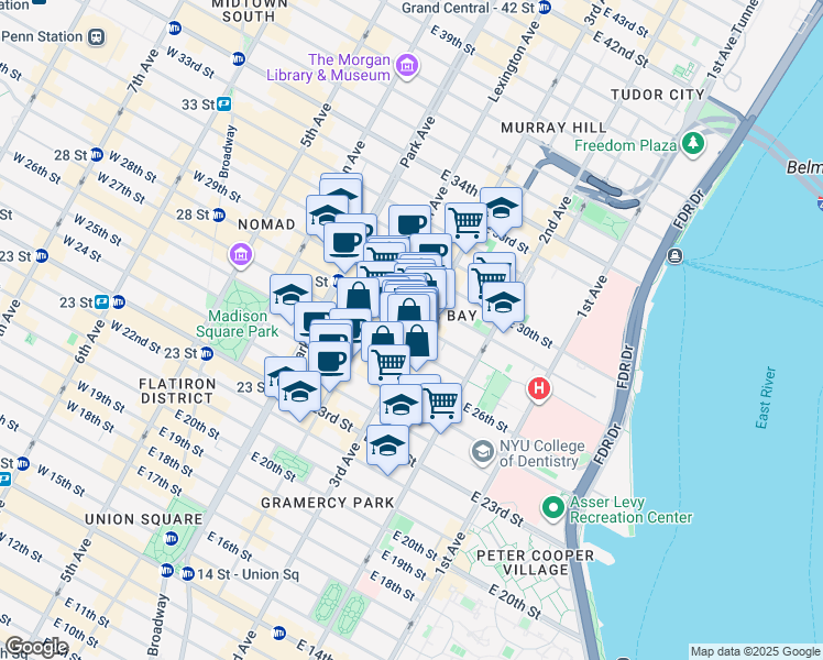 map of restaurants, bars, coffee shops, grocery stores, and more near 376 3rd Avenue in New York