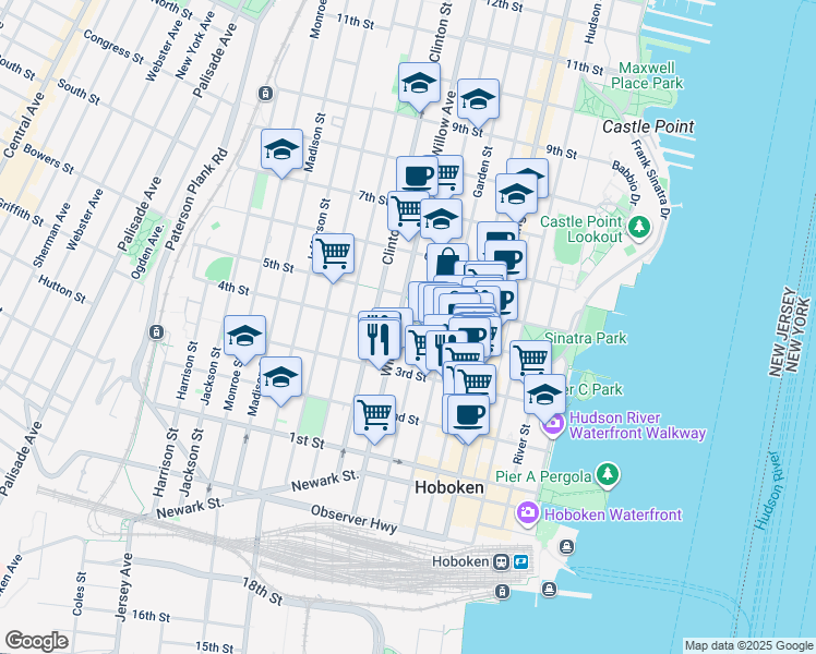 map of restaurants, bars, coffee shops, grocery stores, and more near 336 Park Avenue in Hoboken