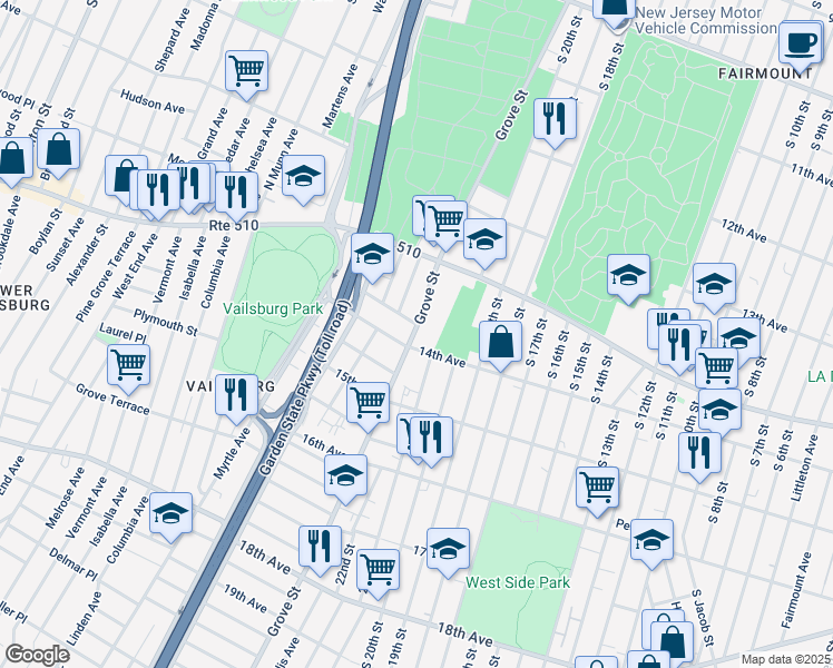 map of restaurants, bars, coffee shops, grocery stores, and more near 408 14th Avenue in Irvington