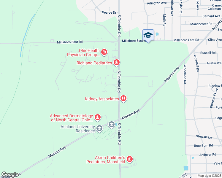 map of restaurants, bars, coffee shops, grocery stores, and more near 600 S Trimble Rd in Mansfield