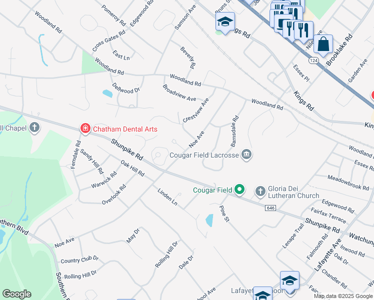 map of restaurants, bars, coffee shops, grocery stores, and more near 70 Noe Avenue in Madison