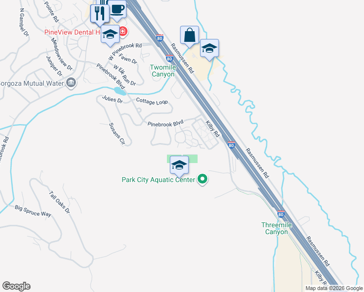map of restaurants, bars, coffee shops, grocery stores, and more near 7460 Brook Hollow Loop Road in Park City