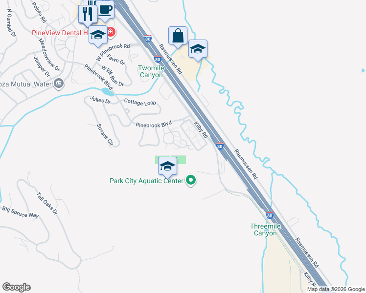 map of restaurants, bars, coffee shops, grocery stores, and more near 1600 Pinebrook Boulevard in Park City