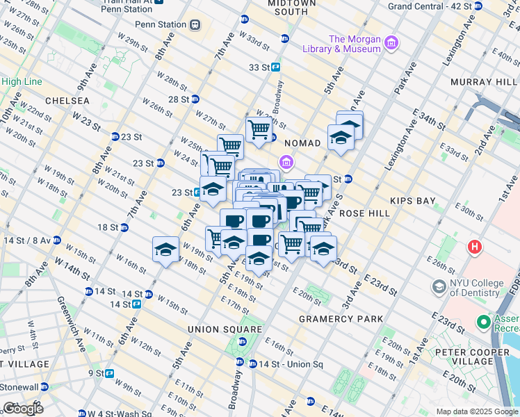 map of restaurants, bars, coffee shops, grocery stores, and more near 200 5th Avenue in New York