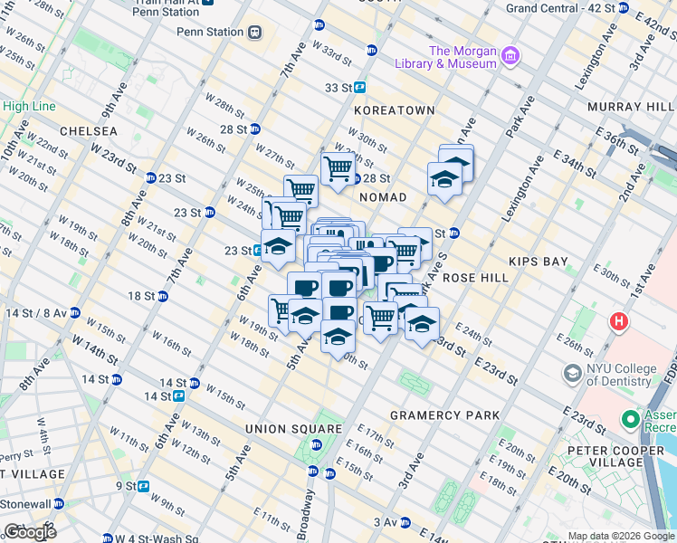 map of restaurants, bars, coffee shops, grocery stores, and more near 200 5th Avenue in New York