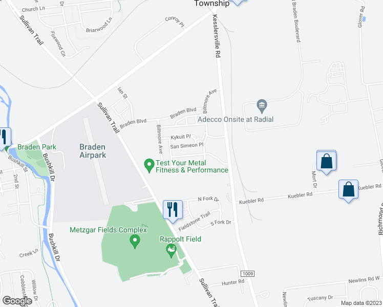 map of restaurants, bars, coffee shops, grocery stores, and more near 679 Winterthur Way in Easton
