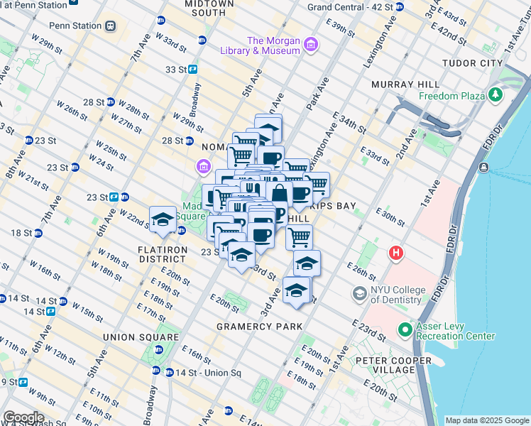 map of restaurants, bars, coffee shops, grocery stores, and more near in New York