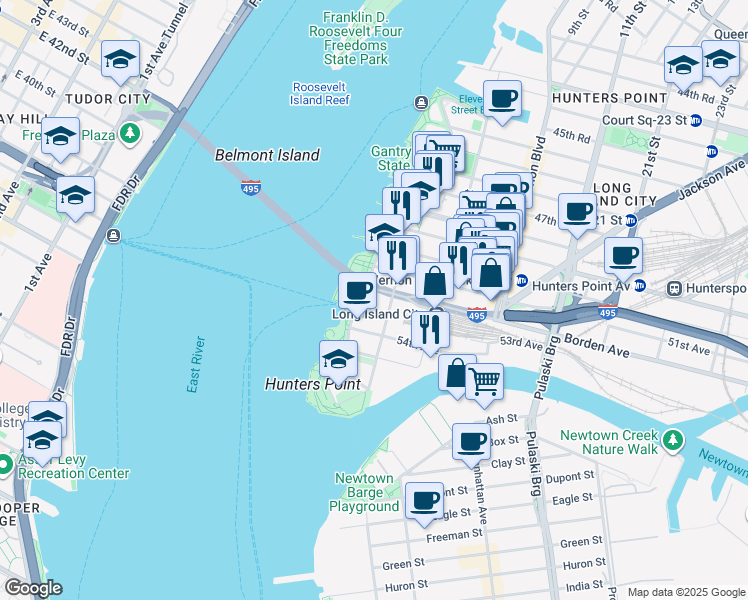 map of restaurants, bars, coffee shops, grocery stores, and more near 52-37 2nd Street in Queens