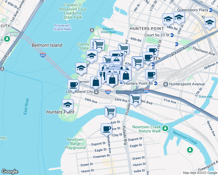 map of restaurants, bars, coffee shops, grocery stores, and more near in Queens