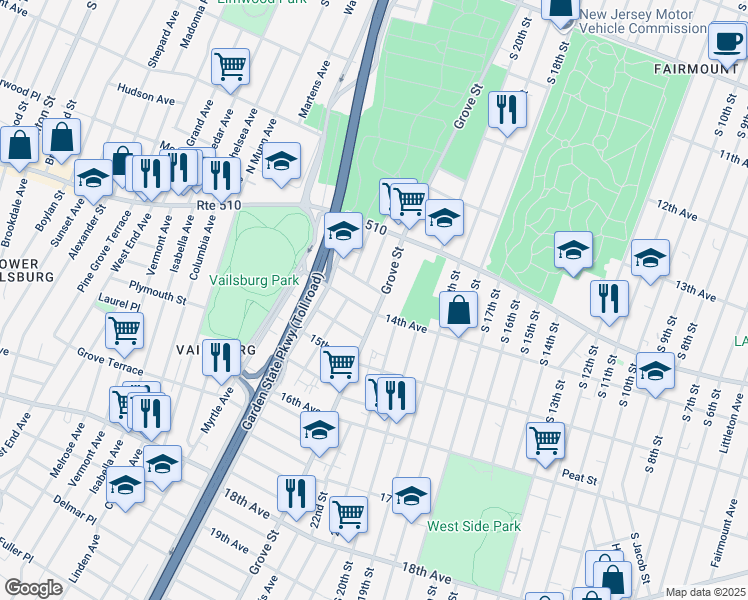 map of restaurants, bars, coffee shops, grocery stores, and more near 432 14th Avenue in Irvington