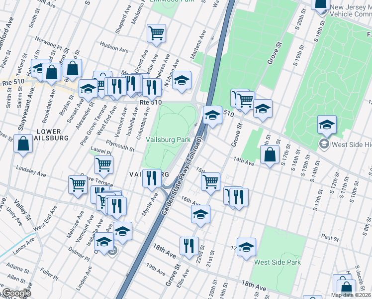 map of restaurants, bars, coffee shops, grocery stores, and more near 66 South Devine Street in Newark