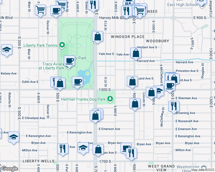 map of restaurants, bars, coffee shops, grocery stores, and more near 1237 Lake Street in Salt Lake City