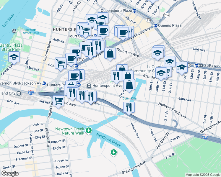 map of restaurants, bars, coffee shops, grocery stores, and more near in Queens