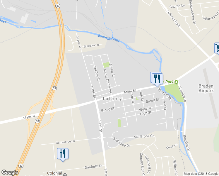 map of restaurants, bars, coffee shops, grocery stores, and more near 80 7th Street in Easton
