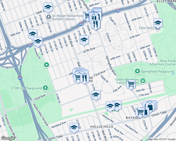 map of restaurants, bars, coffee shops, grocery stores, and more near in Queens