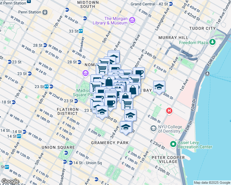 map of restaurants, bars, coffee shops, grocery stores, and more near in New York
