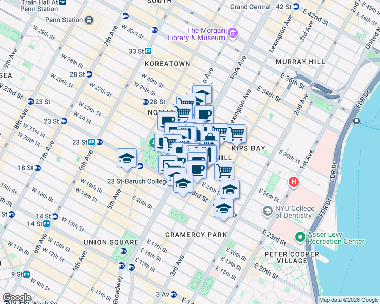map of restaurants, bars, coffee shops, grocery stores, and more near in New York