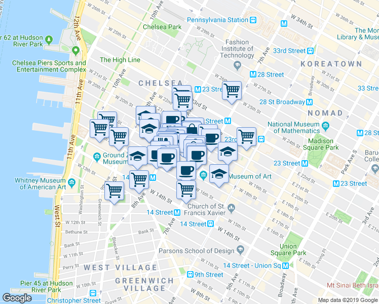 map of restaurants, bars, coffee shops, grocery stores, and more near in New York