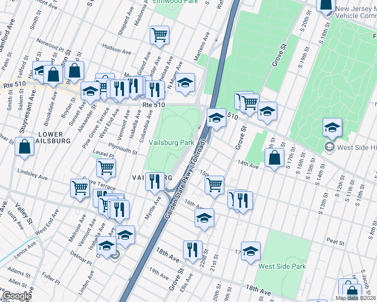 map of restaurants, bars, coffee shops, grocery stores, and more near 66 South Devine Street in Newark