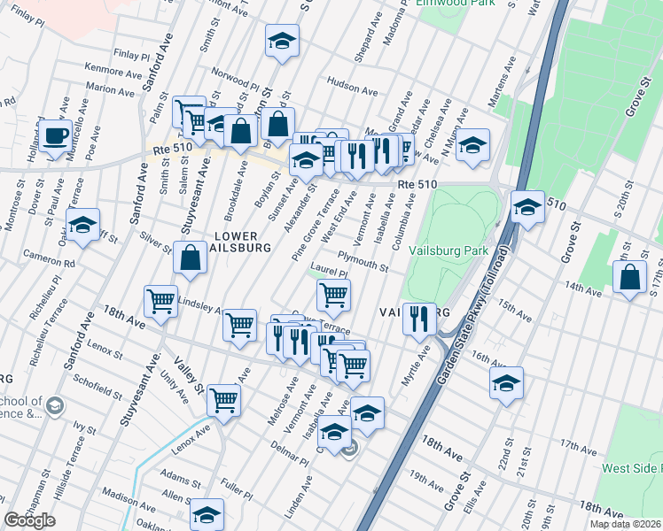 map of restaurants, bars, coffee shops, grocery stores, and more near 10 Carolina Avenue in Newark
