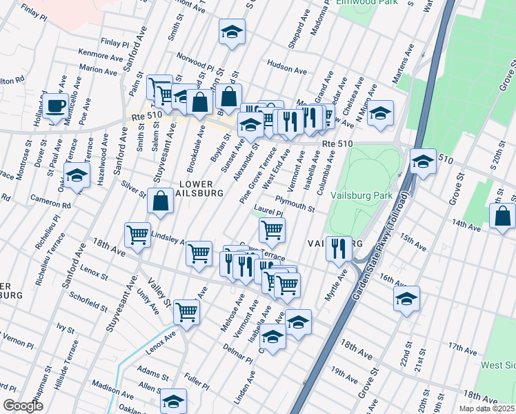 map of restaurants, bars, coffee shops, grocery stores, and more near 10 Carolina Avenue in Newark