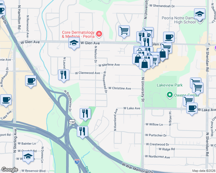 map of restaurants, bars, coffee shops, grocery stores, and more near 4414 N Rosemead Dr in Peoria